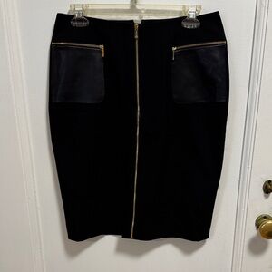 Calvin Klein Black Pencil Skirt with Gold Zipper